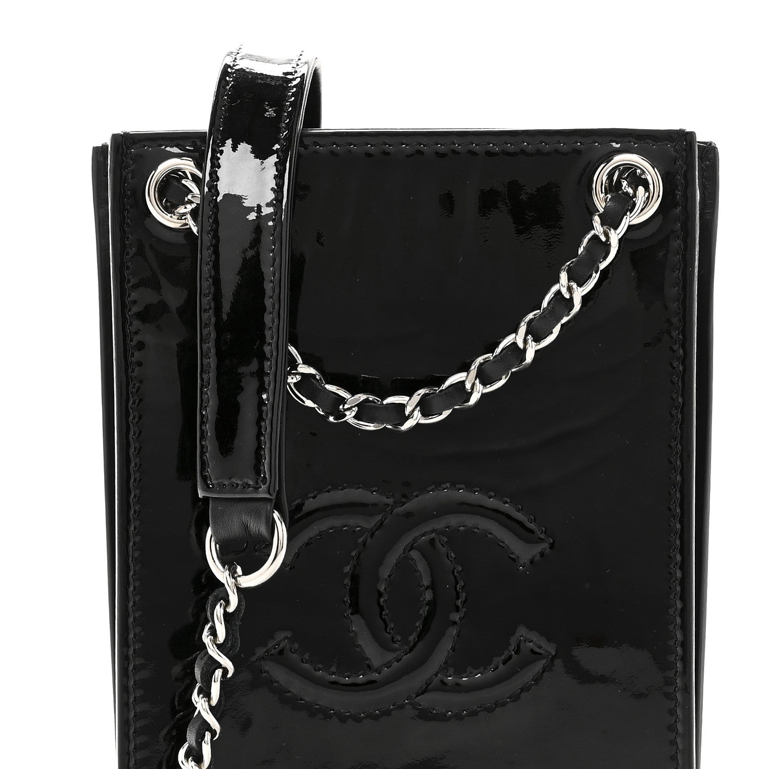 Patent CC Phone Holder Crossbody Black