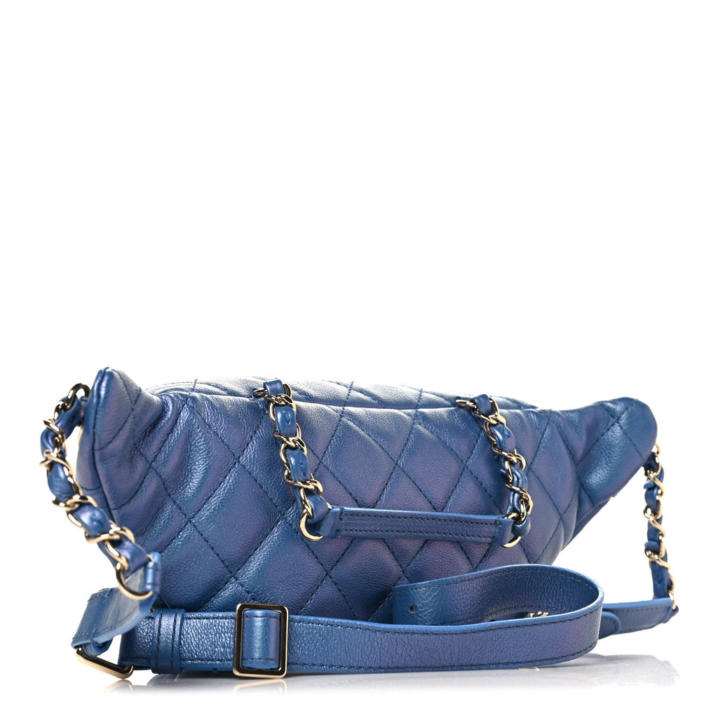 Chanel Iridescent Calfskin Quilted All About Waist Belt Bag Dark Blue