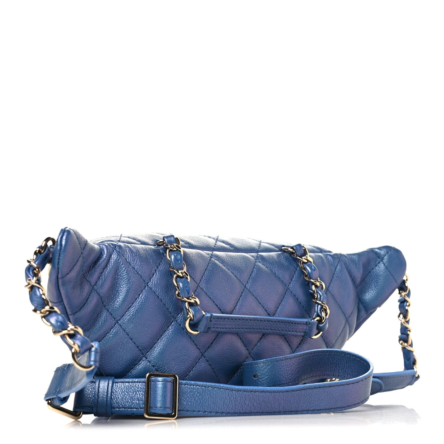 Chanel Iridescent Calfskin Quilted All About Waist Belt Bag Dark Blue