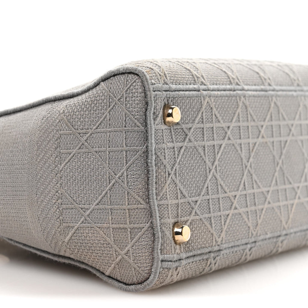 Christian Dior Canvas Embroidered Cannage Medium Lady D-Lite Gray