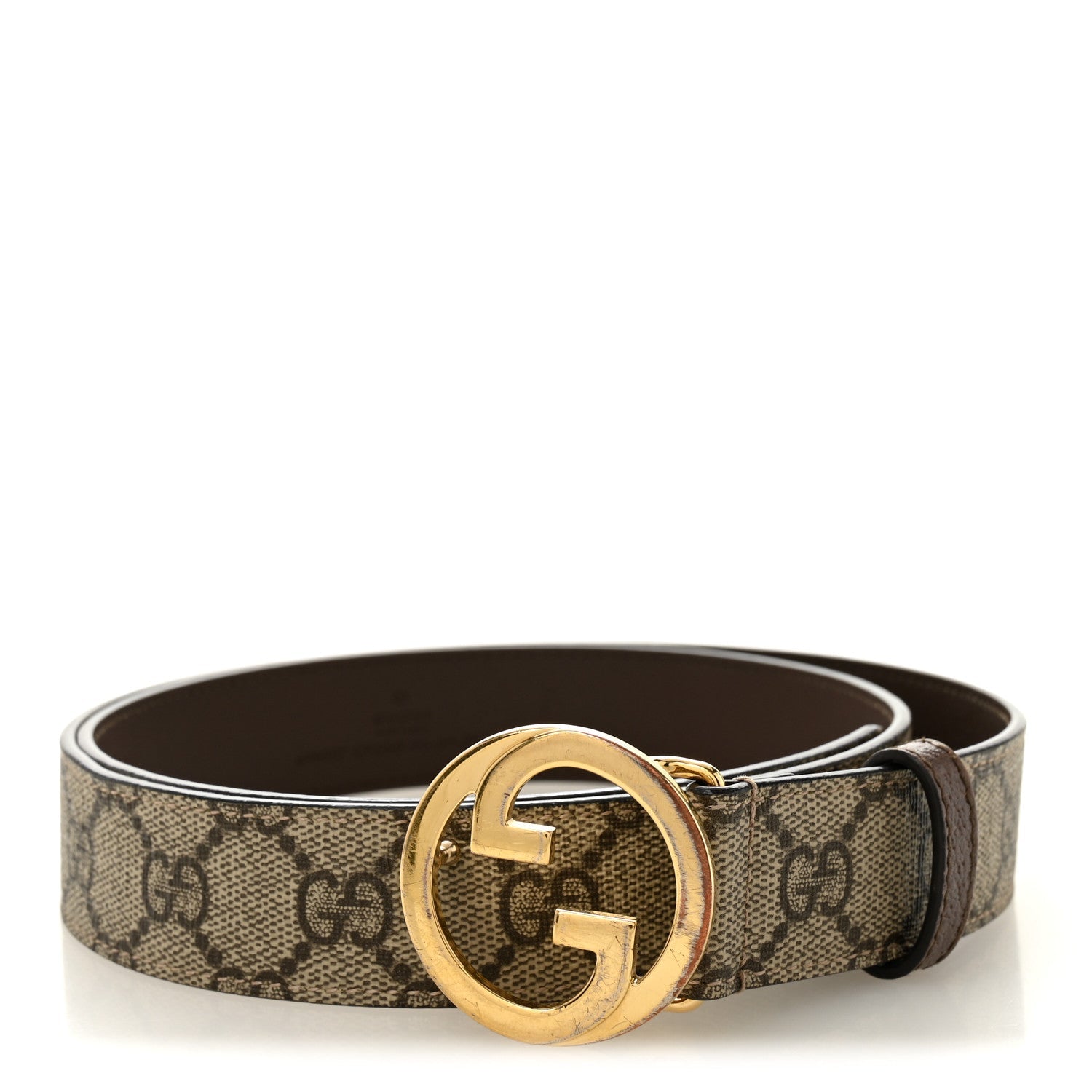 Gucci GG Supreme Monogram Textured Dollar Calfskin Blondie 30mm Belt 95 38 Beige Ebony New Acero