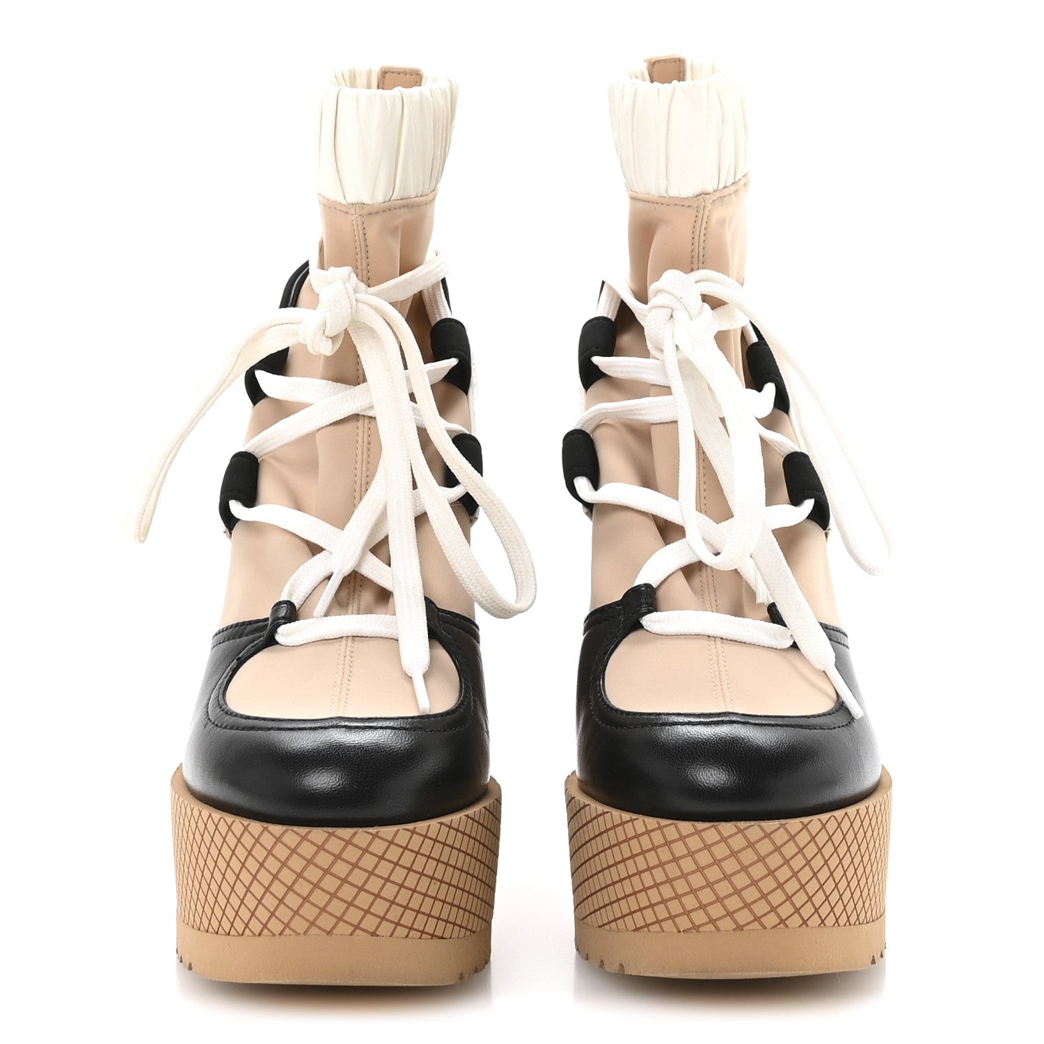 Fabric Lambskin Calfskin Runway Wedge Short Platform Boots 37 Black White Beige