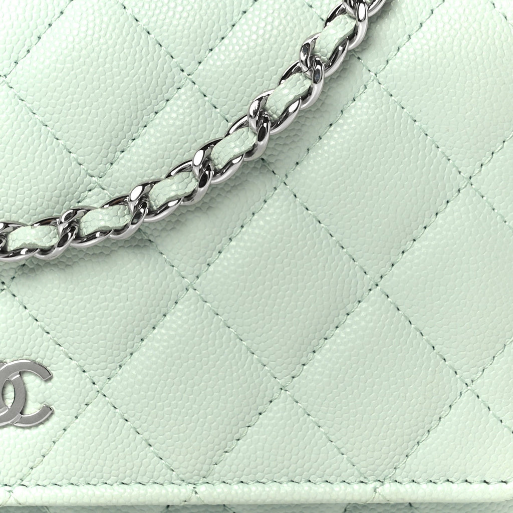Chanel Caviar Quilted Wallet on Chain WOC Light Blue