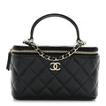 Chanel Lambskin Quilted Small Top Handle Vanity Case With Chain Black