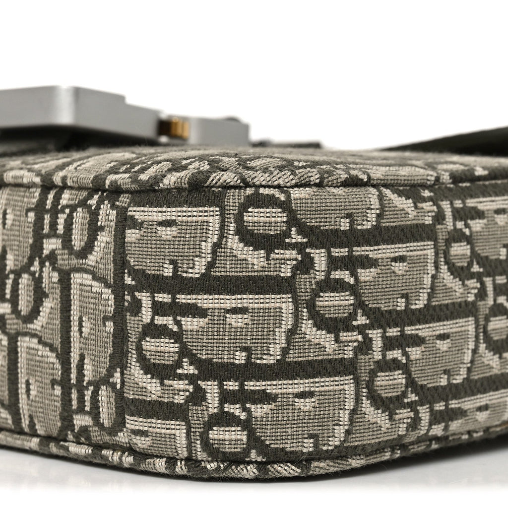 Christian Dior Oblique Jacquard Grained Calfskin Small Saddle Messenger Bag With Flap Green