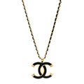Metal Lambskin Chain CC Necklace Black Gold