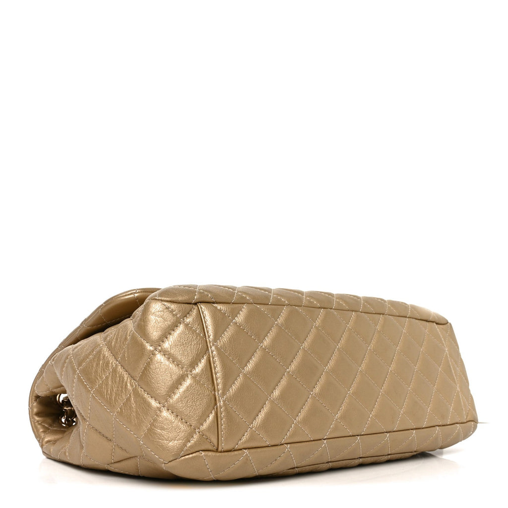 Chanel Metallic Calfskin Quilted Small XXL Travel Flap Bag Gold
