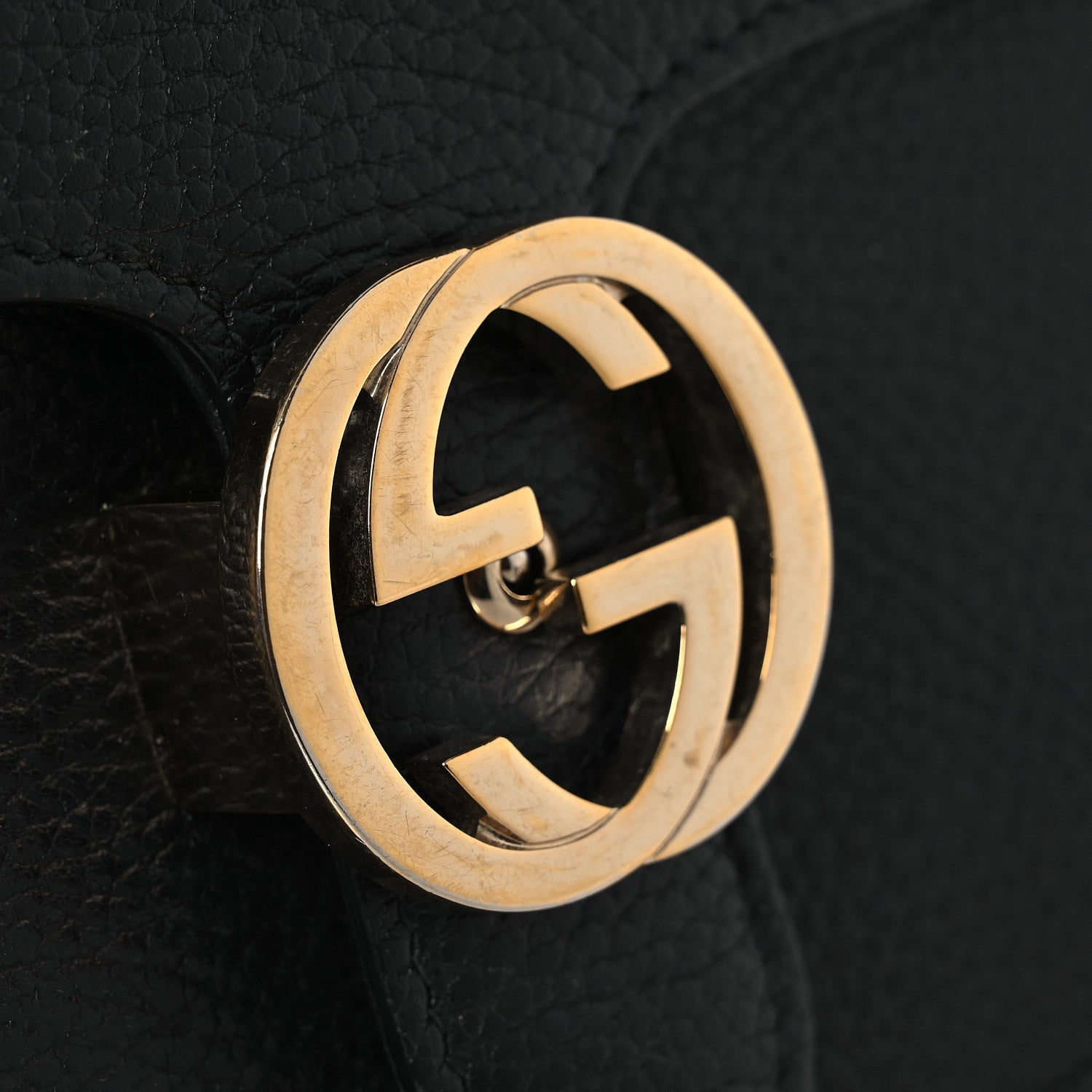 Gucci Dollar Calfskin Interlocking G Shoulder Bag Black