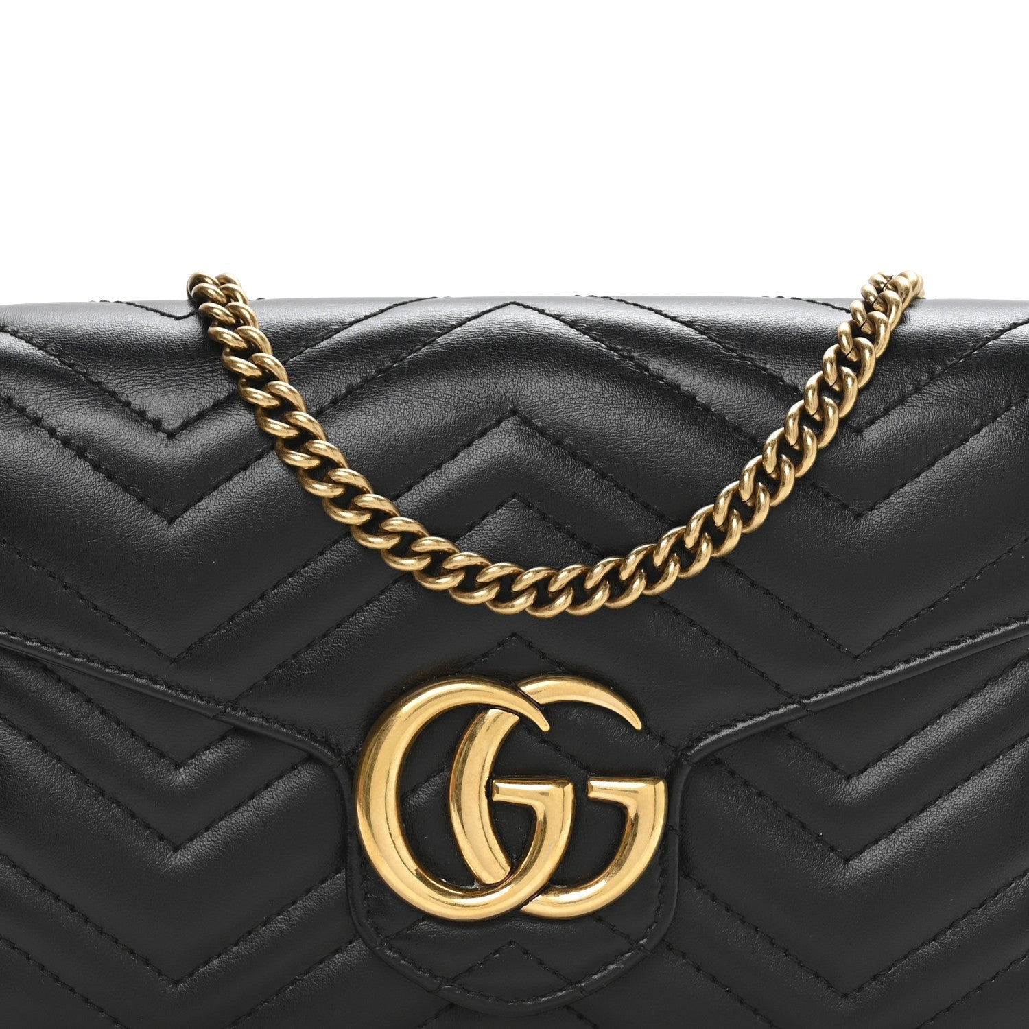 Gucci Calfskin Matelasse GG Marmont Chain Wallet Black
