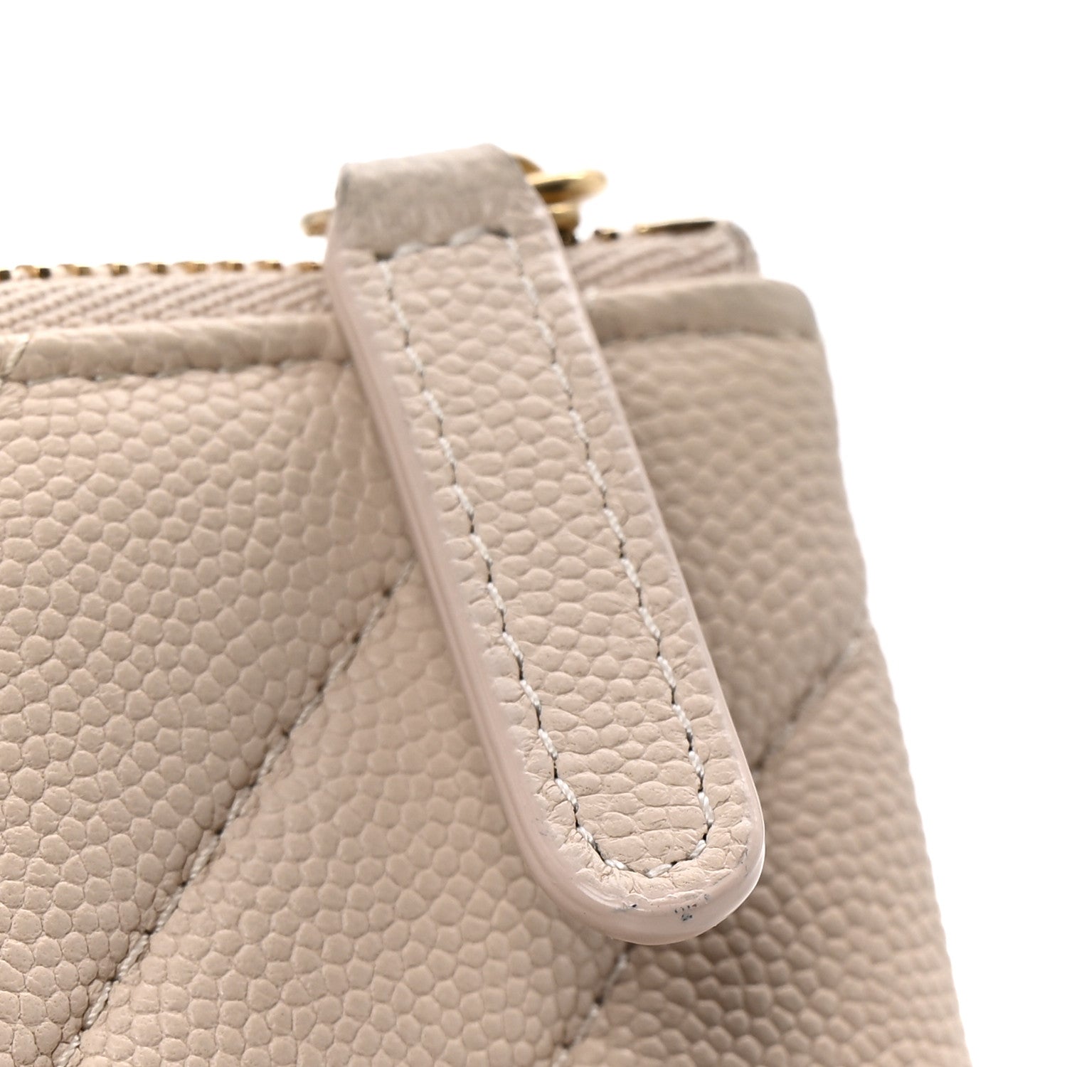 Caviar Chevron Quilted Medium Zip Pouch Light Beige