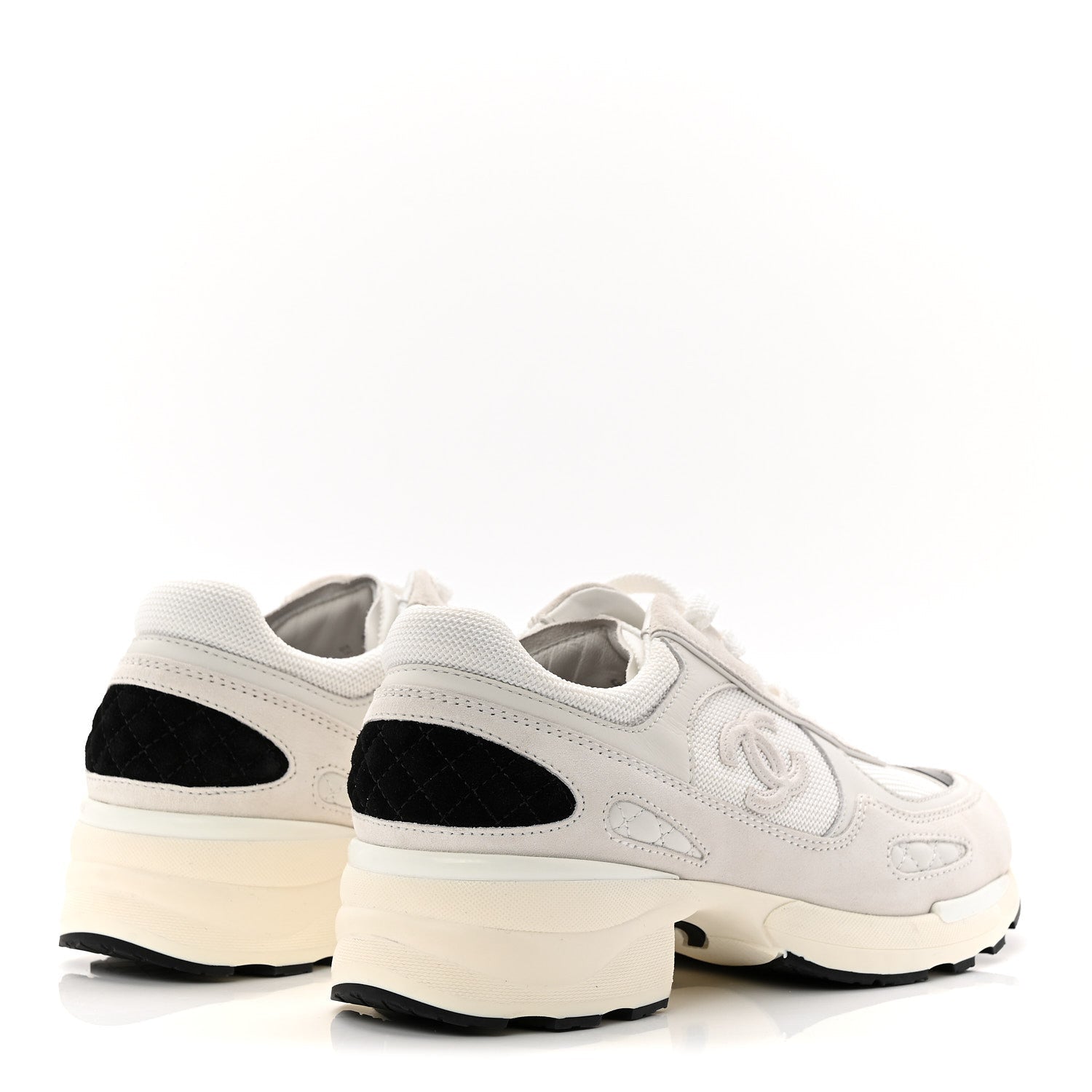 Mixed Fibers Suede Shiny Calfskin Womens CC Sneakers 38.5 White