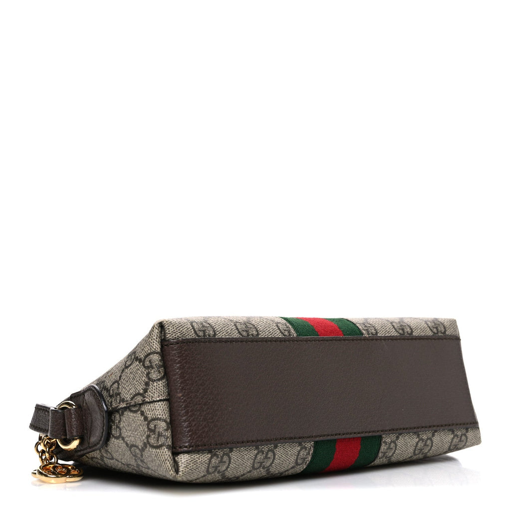 Gucci GG Supreme Monogram Textured Dollar Calfskin Web Small Ophidia Dome Shoulder Bag Beige Ebony New Acero