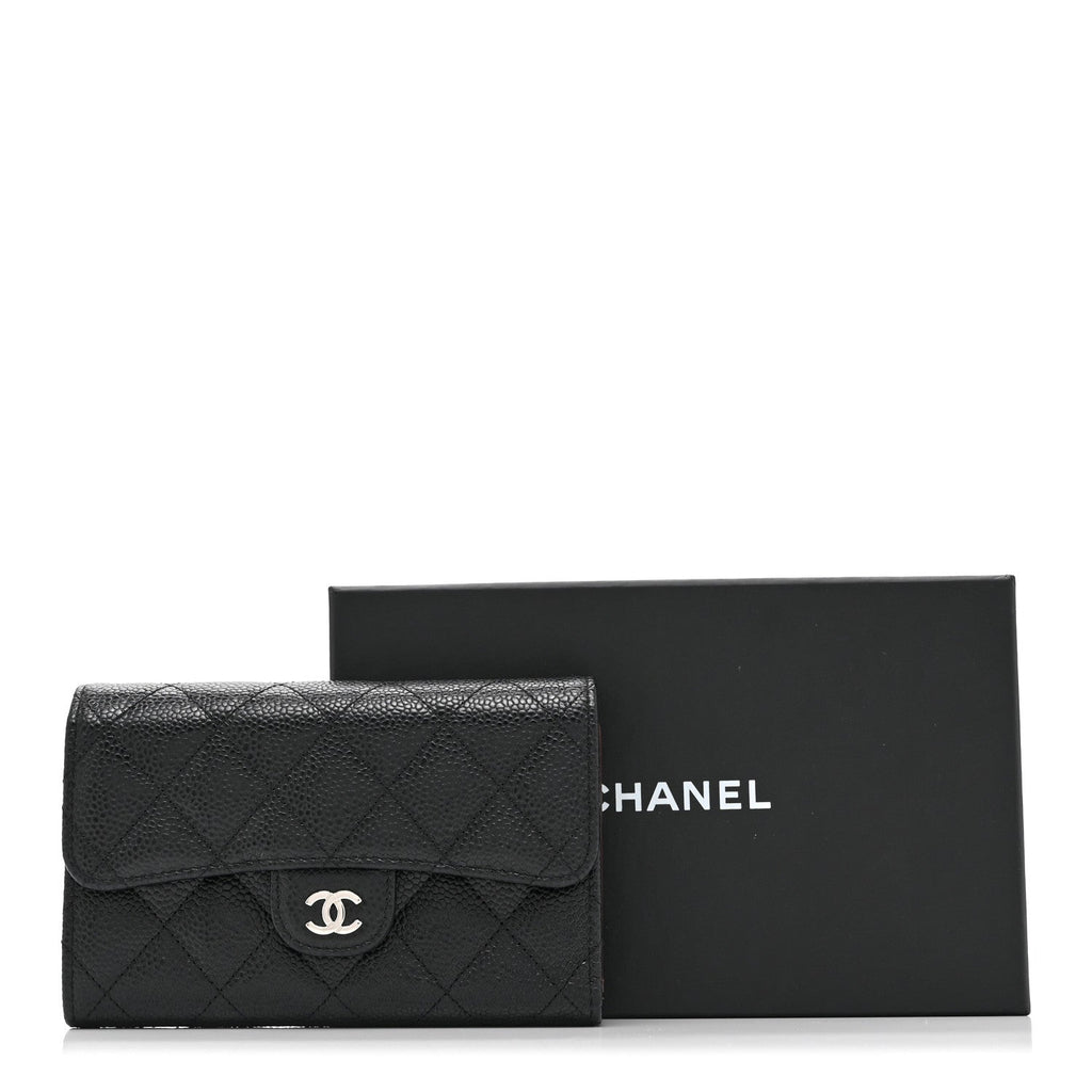 Caviar Quilted Medium Flap Wallet Black