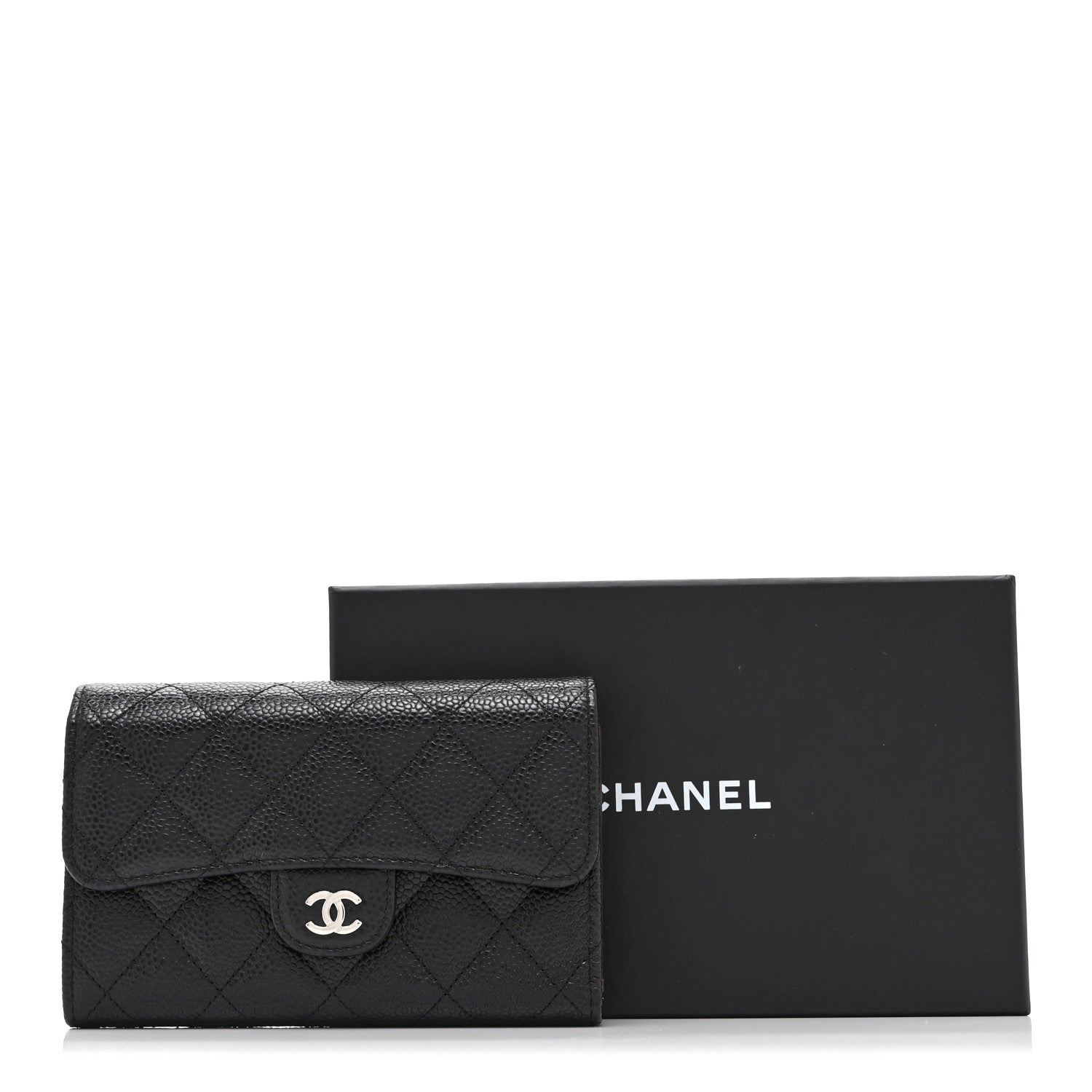 Caviar Quilted Medium Flap Wallet Black