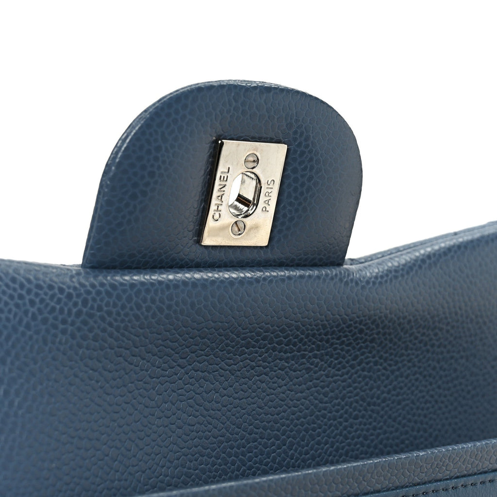 Chanel Caviar Quilted Jumbo Double Flap Blue