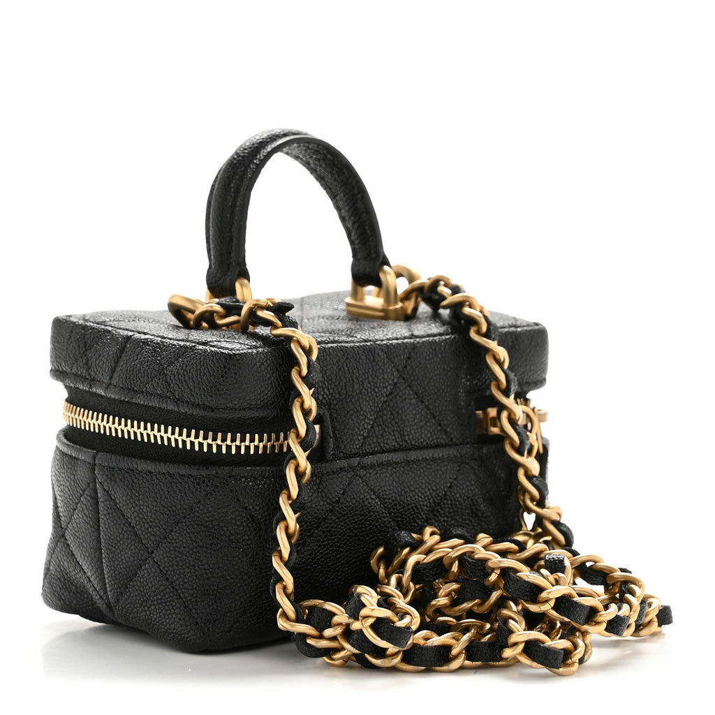 Chanel Caviar Quilted Mini Top Handle Vanity With Chain Black