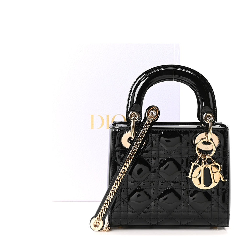Christian Dior Patent Cannage Mini Lady Dior Black