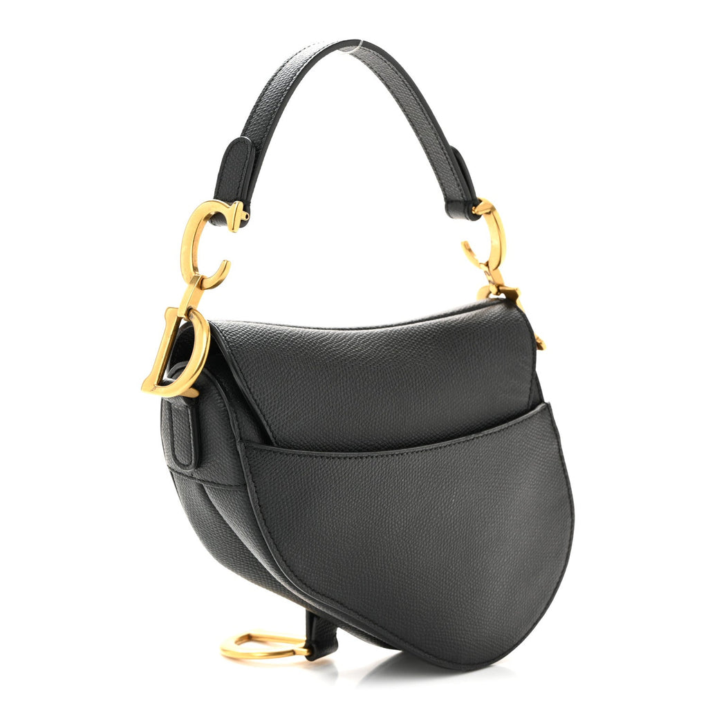 Christian Dior Grained Calfskin Mini Saddle Bag Black