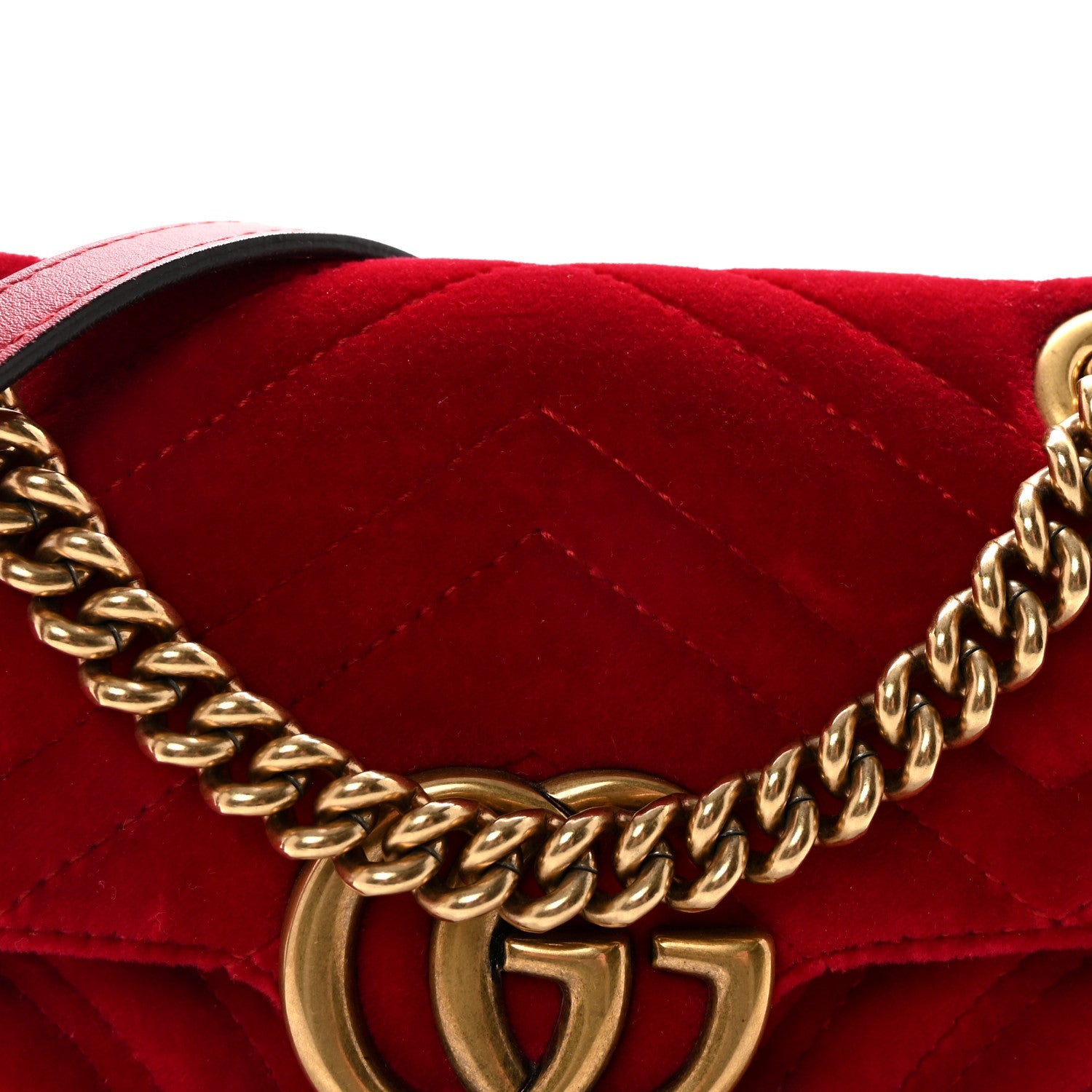 Gucci Velvet Matelasse Mini GG Marmont Shoulder Bag Hibiscus Red