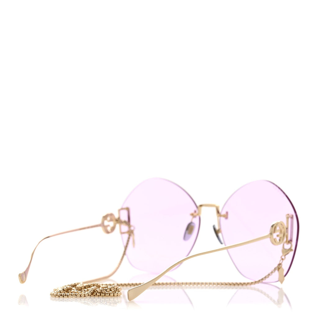 Gucci Metal Round Chain Sunglasses GG1203S Gold Purple