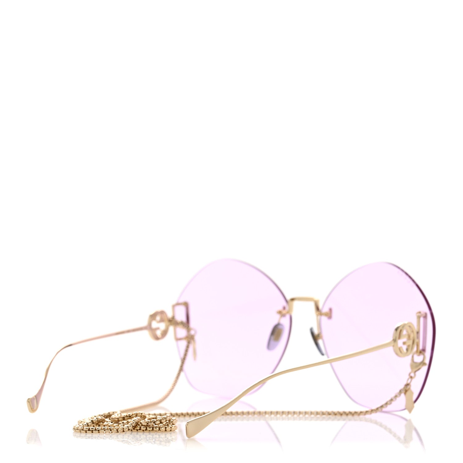Gucci Metal Round Chain Sunglasses GG1203S Gold Purple