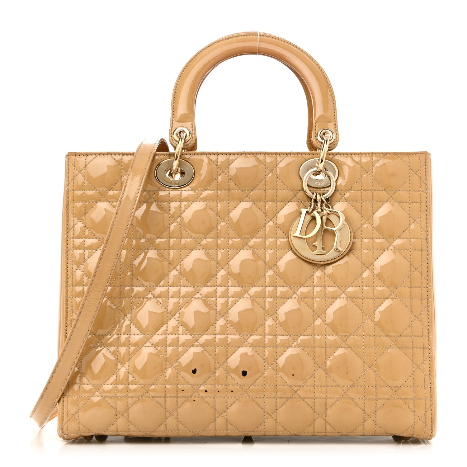 Christian Dior Patent Cannage Large Lady Dior Dark Beige