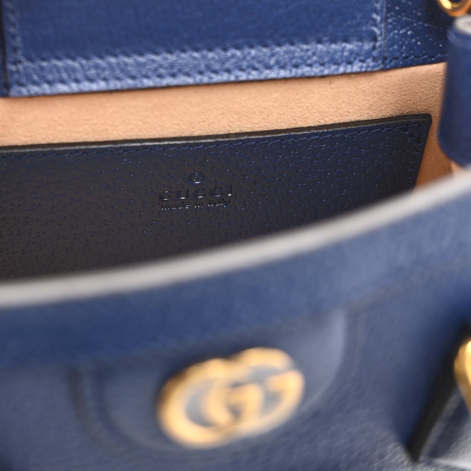 Gucci Textured Dollar Calfskin Web Mini Diana Tote Bag Royal Crop