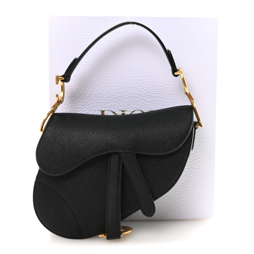 Christian Dior Grained Calfskin Mini Saddle Bag With Strap Black