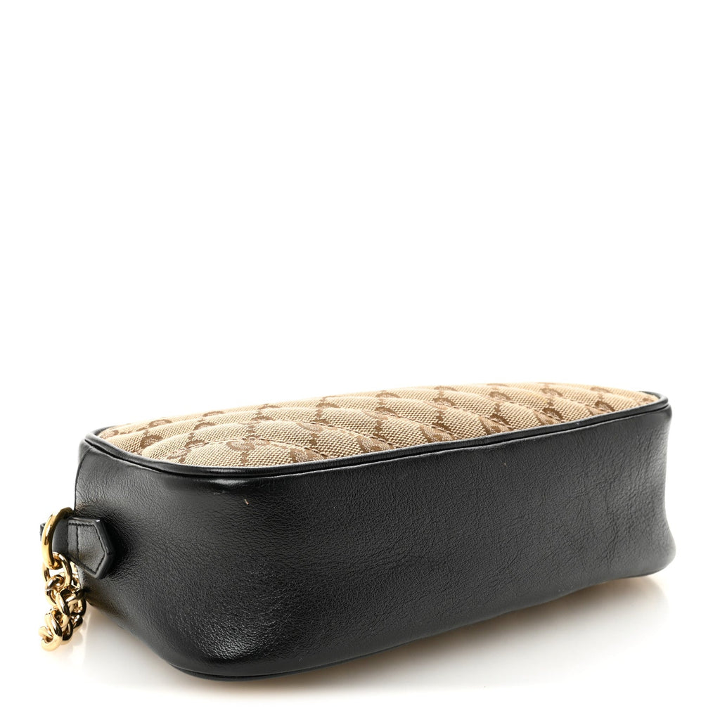 Gucci Monogram Matelasse Diagonal Small GG Marmont Chain Shoulder Bag Beige Black
