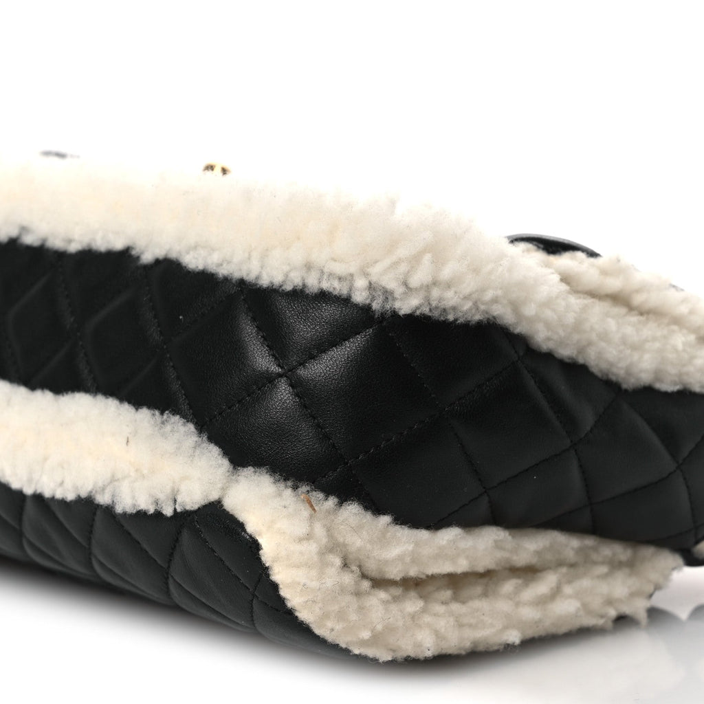 Chanel Lambskin Shearling Large CC Flap Bag Black White