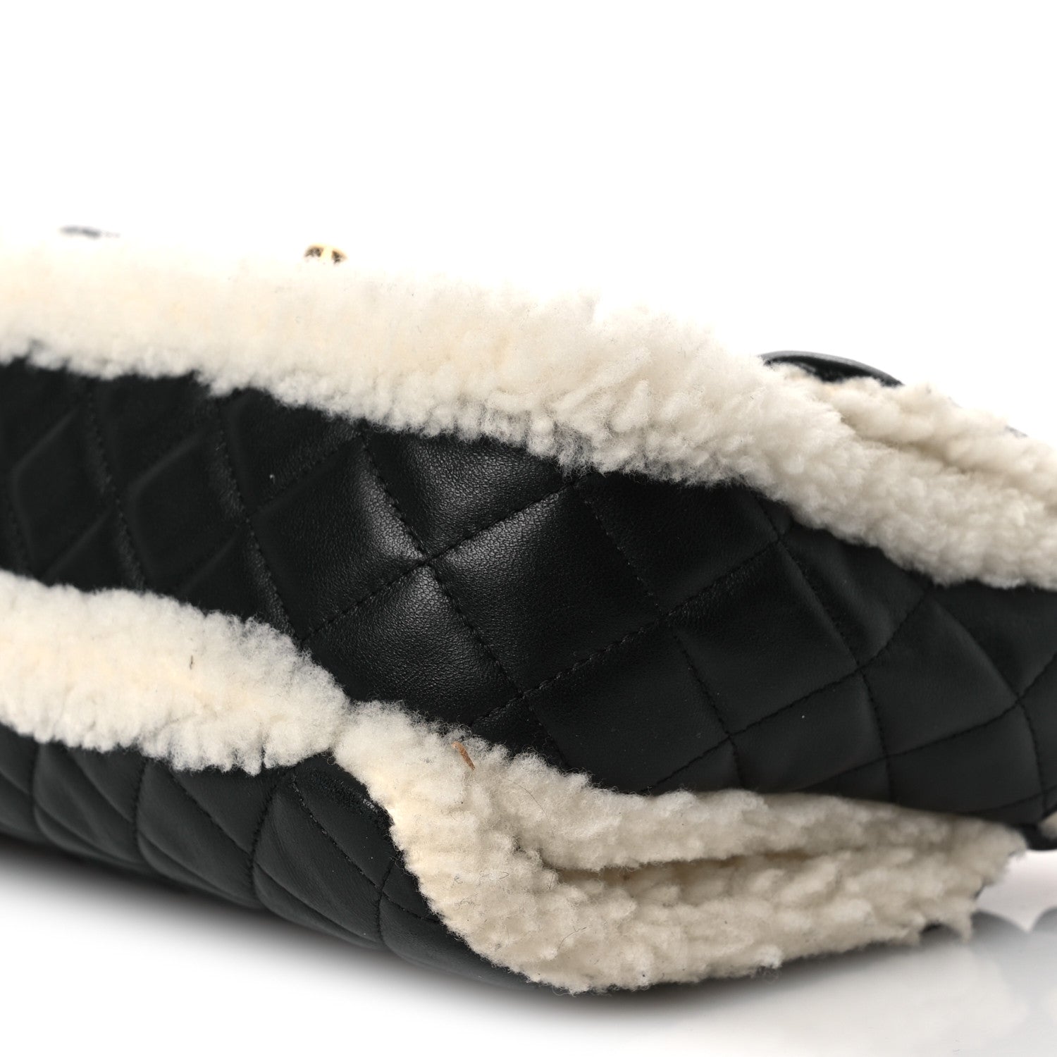 Chanel Lambskin Shearling Large CC Flap Bag Black White