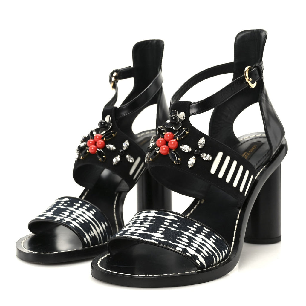 Louis Vuitton Calfskin Suede Frontpier Ankle Strap Sandals 37 Black