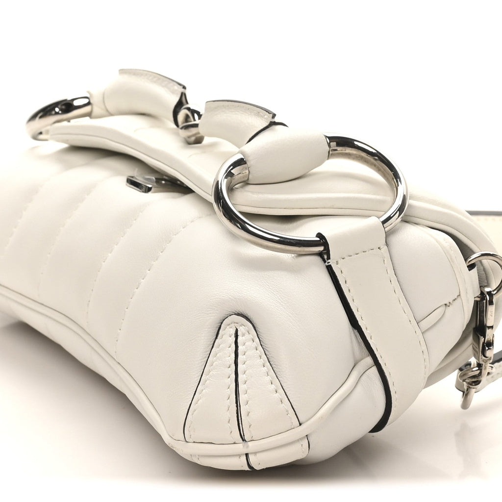 Gucci Nappa Vertical Matelasse Small Maxi Horsebit Chain Shoulder Bag Great White