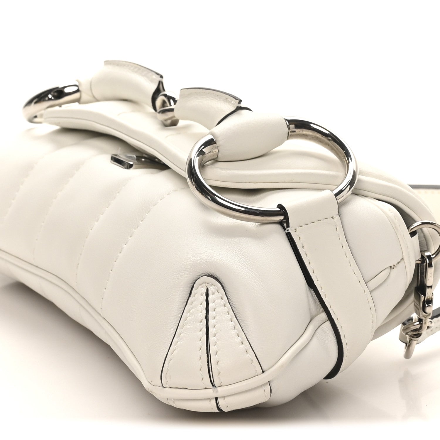 Gucci Nappa Vertical Matelasse Small Maxi Horsebit Chain Shoulder Bag Great White