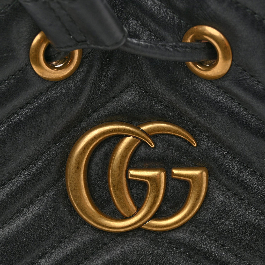 Gucci Calfskin Matelasse Sylvie Web GG Marmont Bucket Bag Black