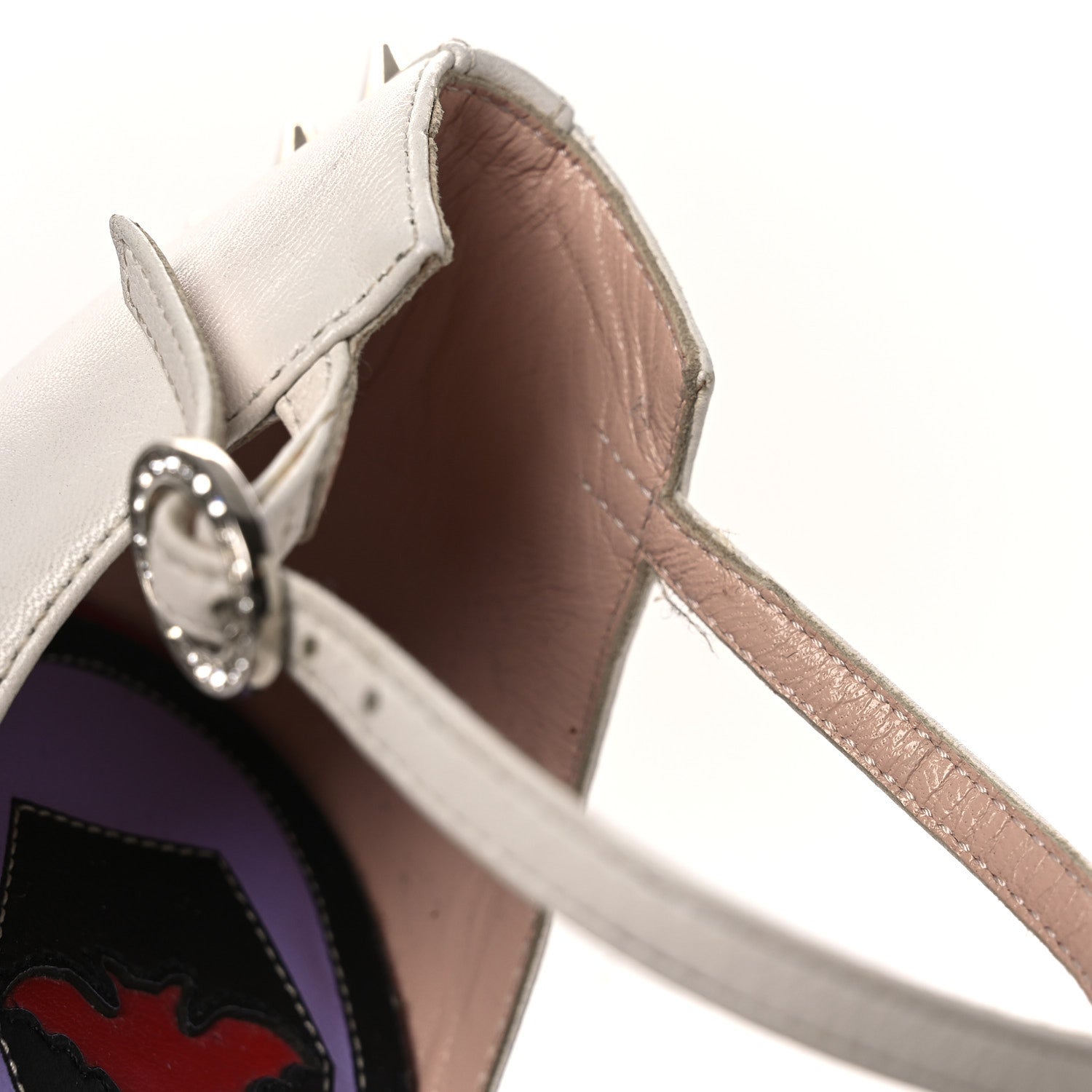 Gucci Calfskin Crystal GG Bow Sadie Spike Ankle Strap d'Orsay High Heel Pumps 35.5 White