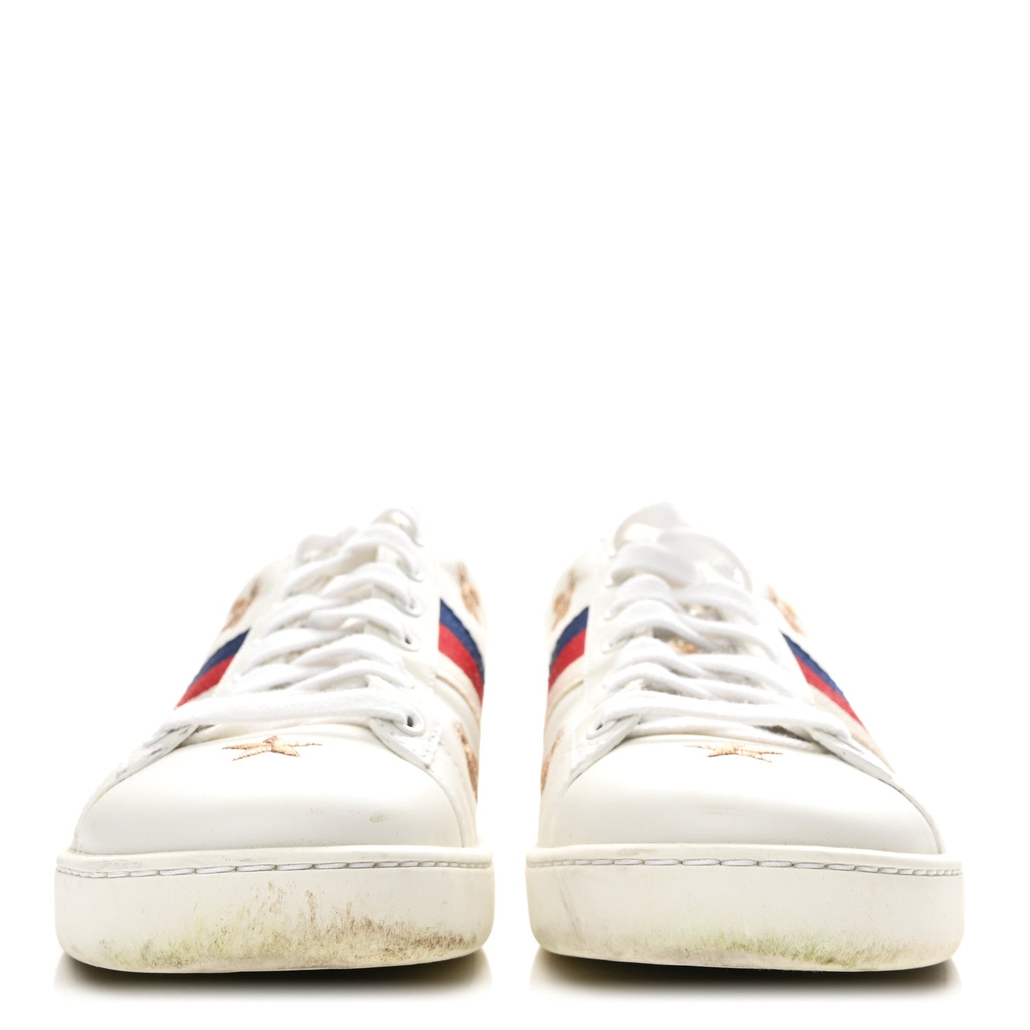 Gucci Calfskin Bee Star Embroidered Sylvie Web Ace Sneakers 37.5 White