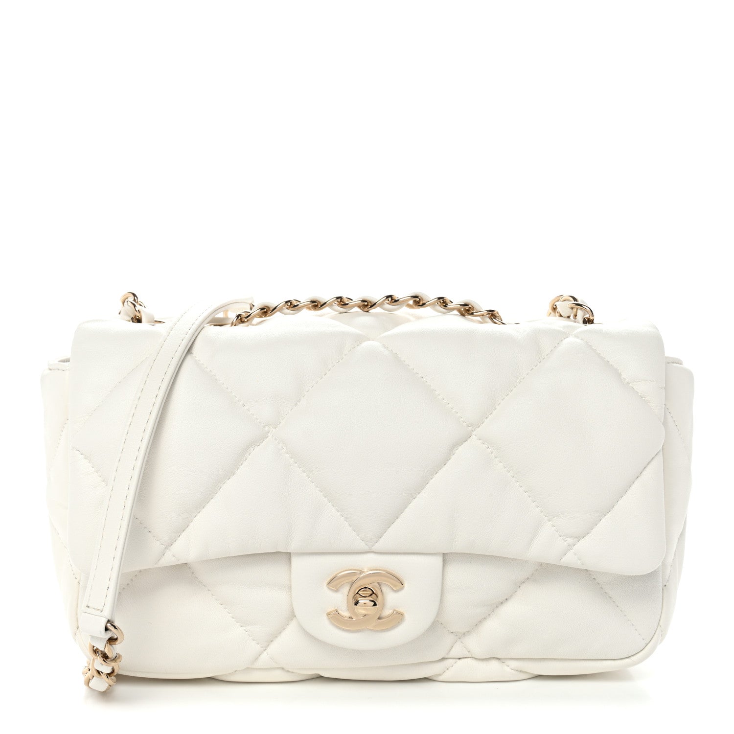 Chanel Calfskin Quilted Medium Bubbly Flap White