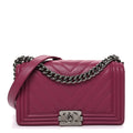 Chanel Lambskin Chevron Quilted Medium Boy Flap Dark Pink