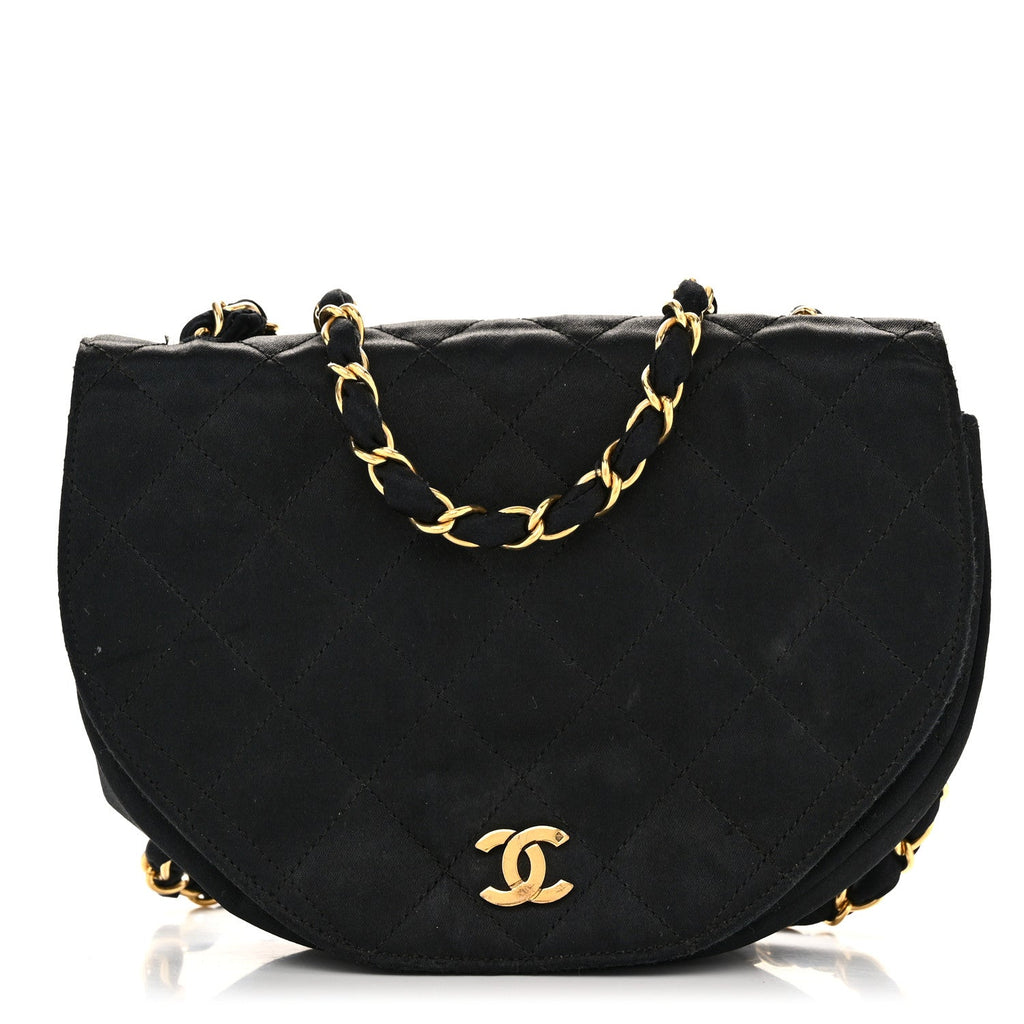 Chanel Satin Quilted Half Moon Flap Black