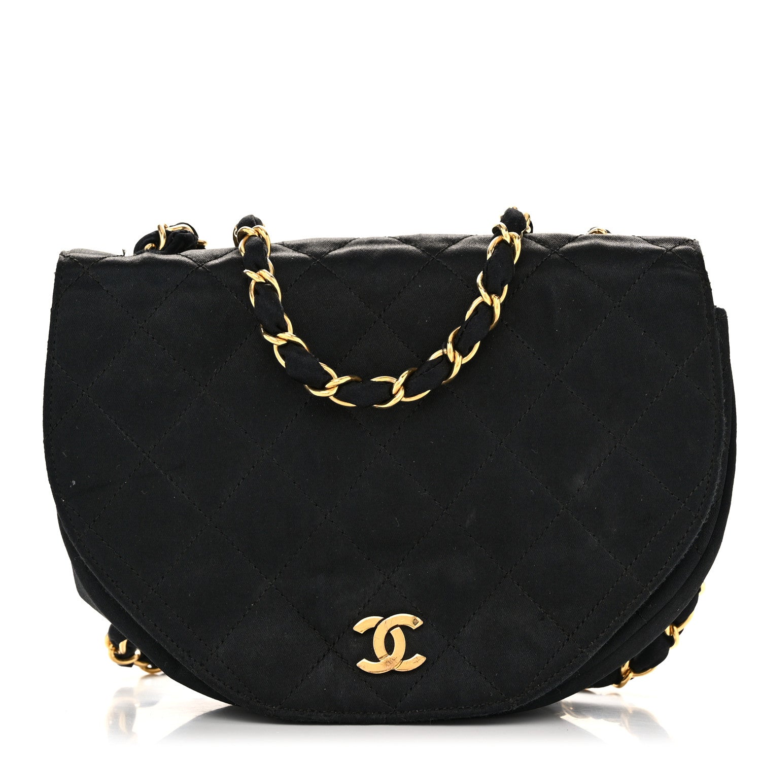 Chanel Satin Quilted Half Moon Flap Black