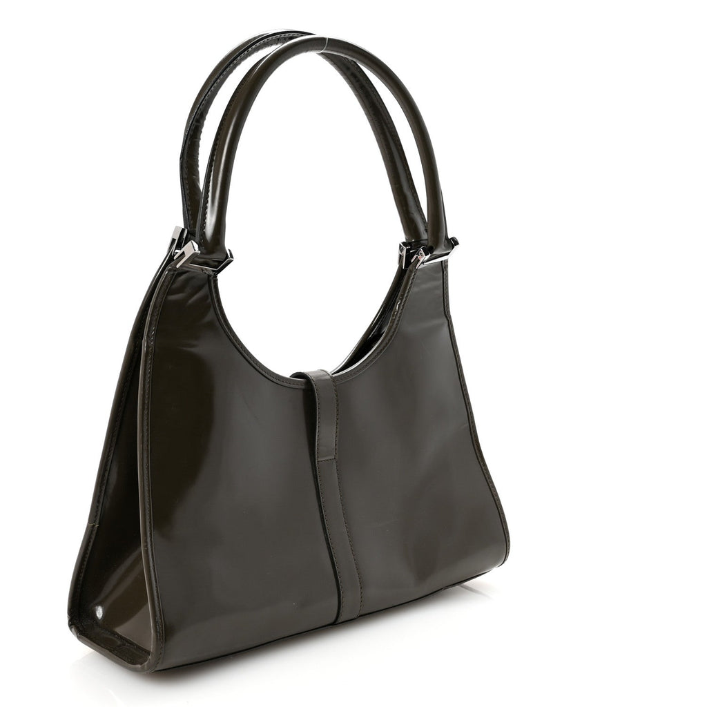 Gucci Patent Bardot Shoulder Bag Olive Green