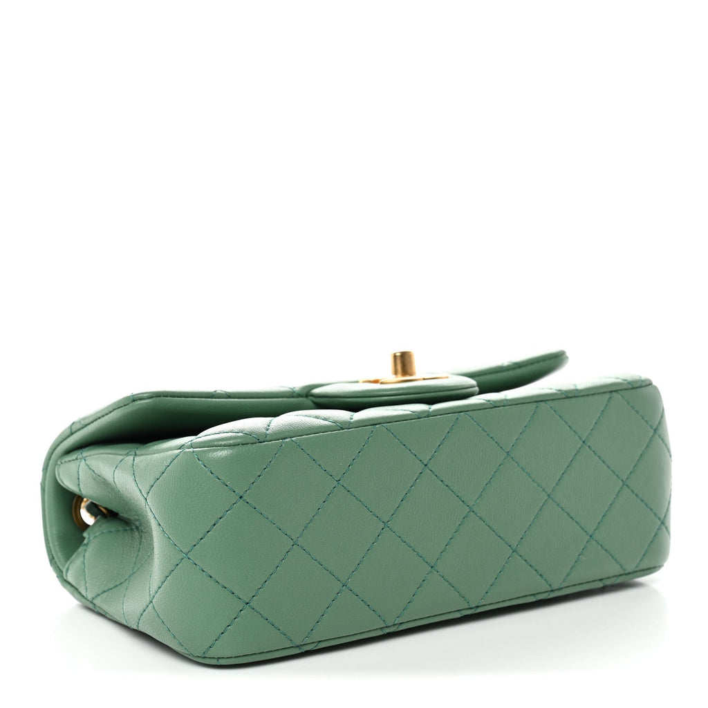 Chanel Lambskin Quilted Mini Rectangular Pearl Crush Flap Dark Green