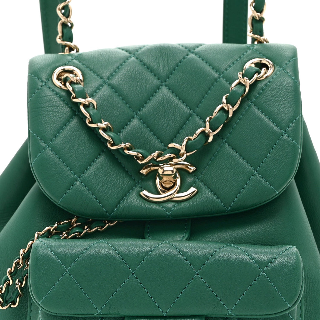 Chanel Lambskin Quilted Small Duma Drawstring Backpack Green