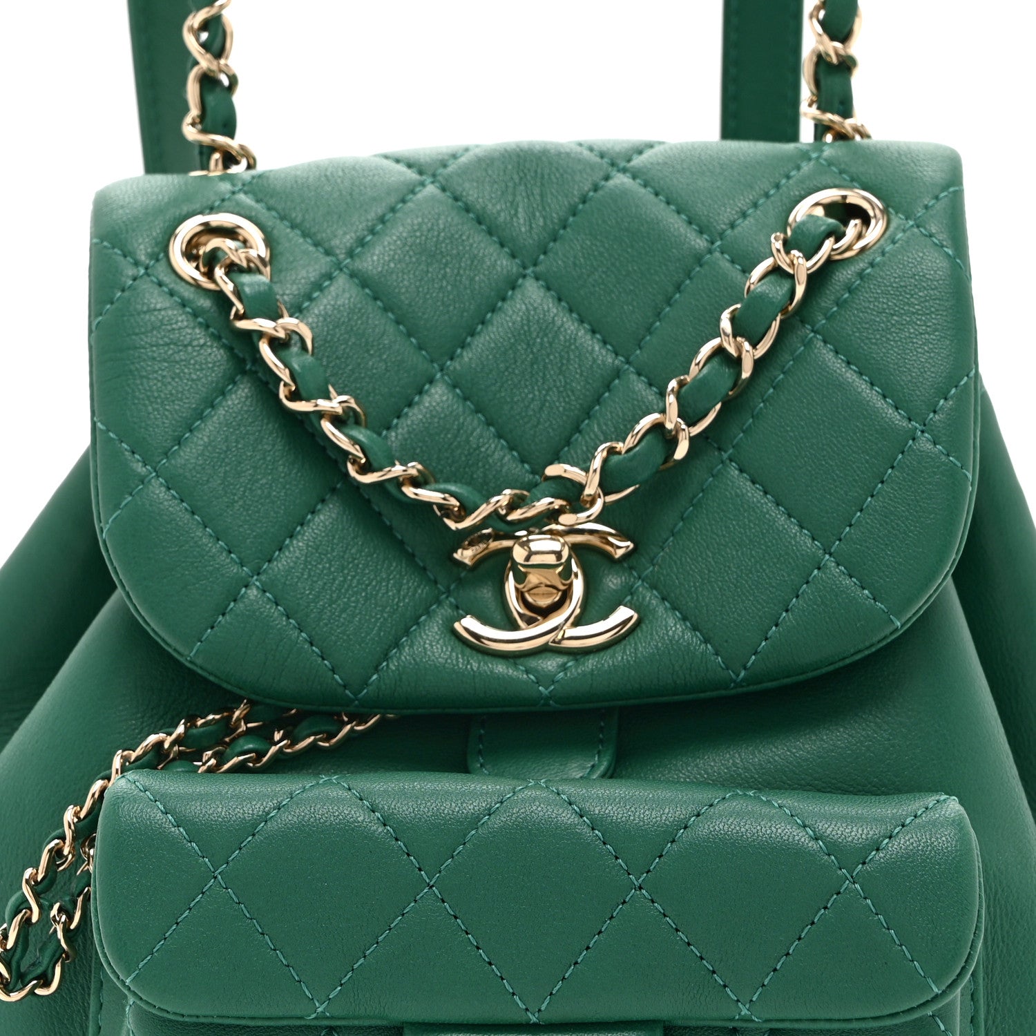 Chanel Lambskin Quilted Small Duma Drawstring Backpack Green
