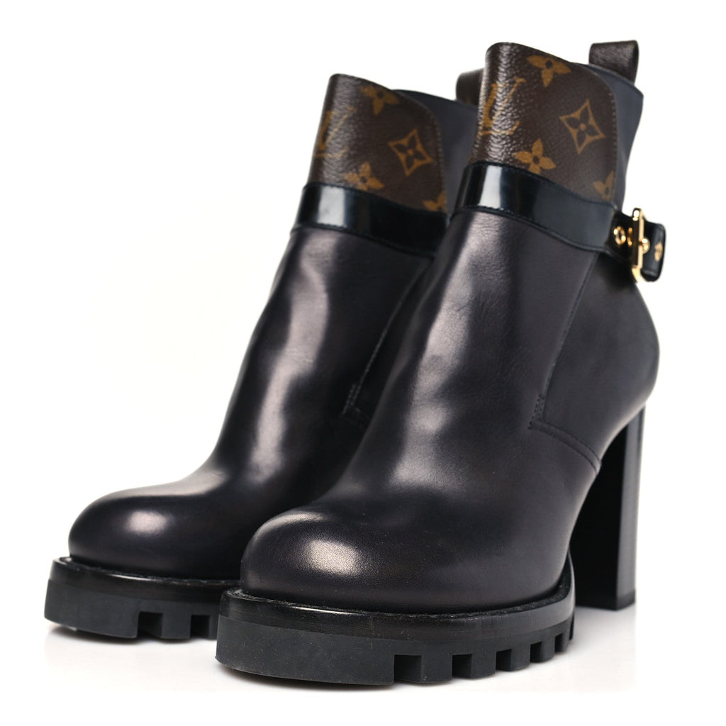 Louis Vuitton Calfskin Monogram Star Trail Ankle Boots 37 Black
