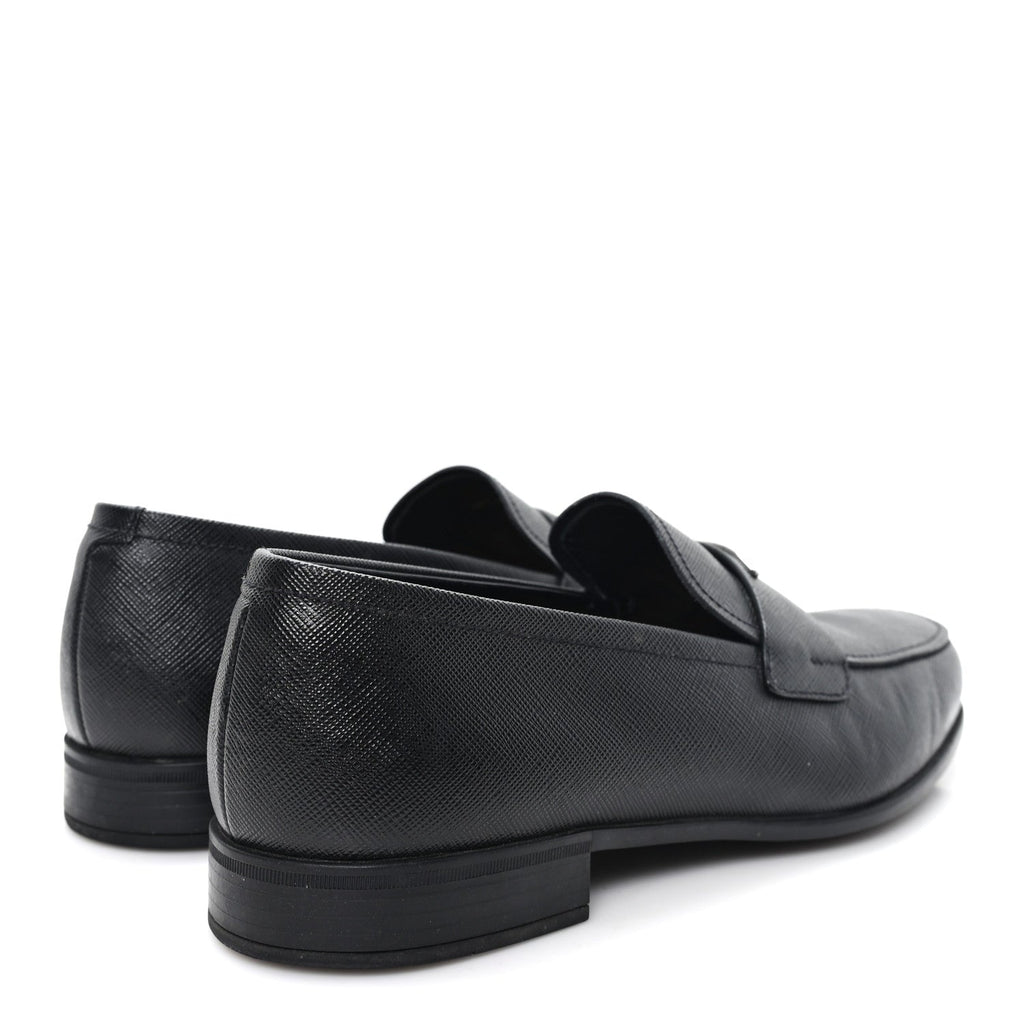 Prada Saffiano Mens Triangle Loafers 6 Black