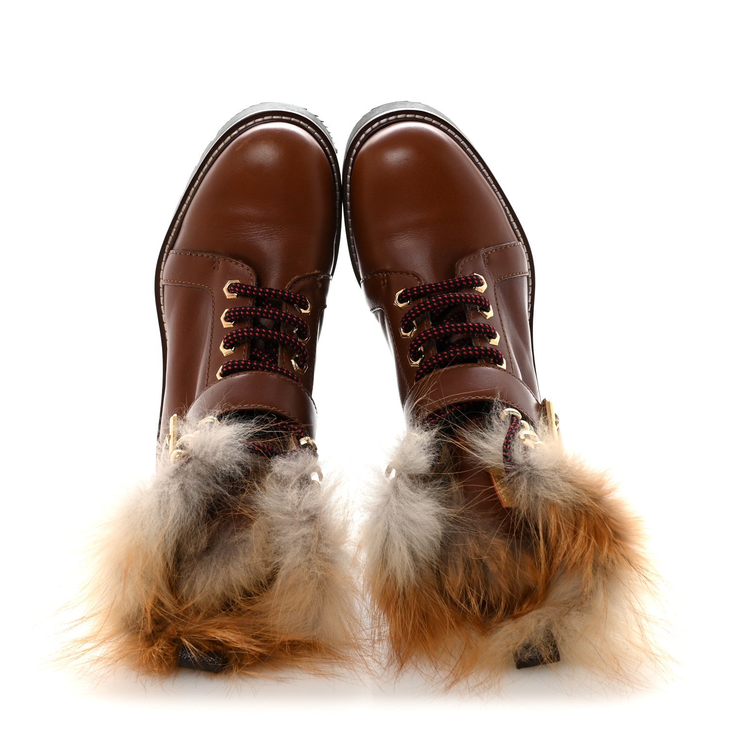 Louis Vuitton Calfskin Fur Territory Flat Ranger Combat Boots 37 Cognac