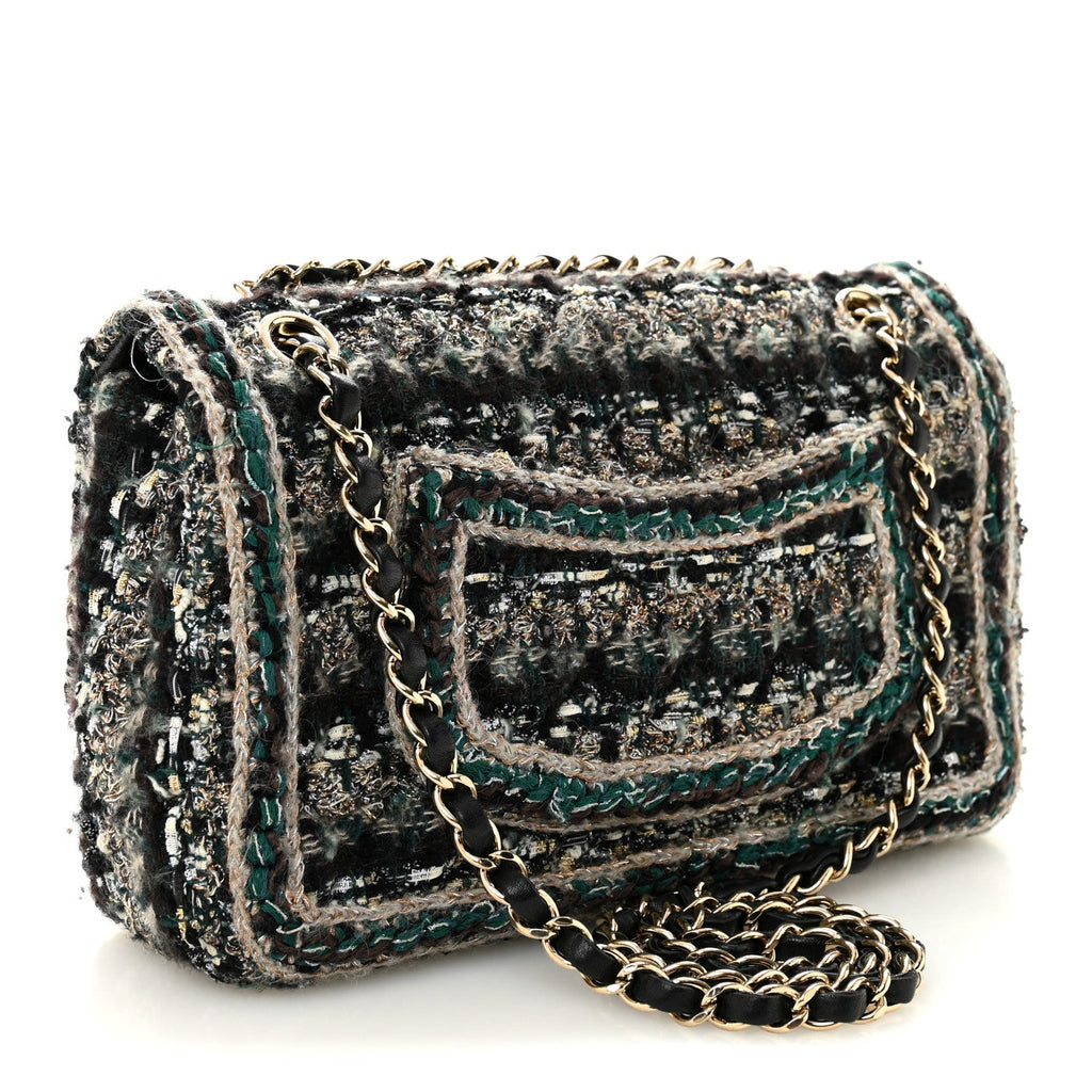 Chanel Tweed Braid Medium Flap Turquoise Multicolor