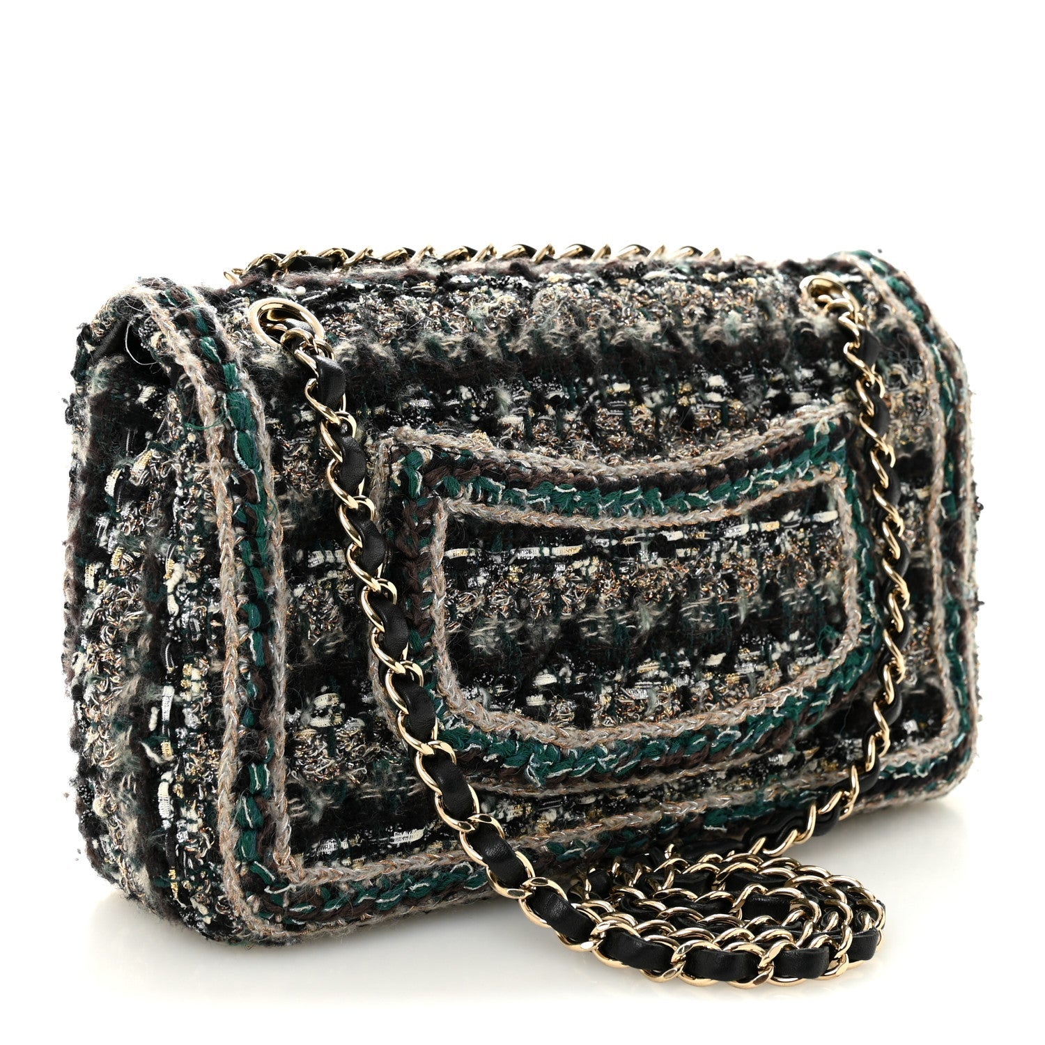 Chanel Tweed Braid Medium Flap Turquoise Multicolor